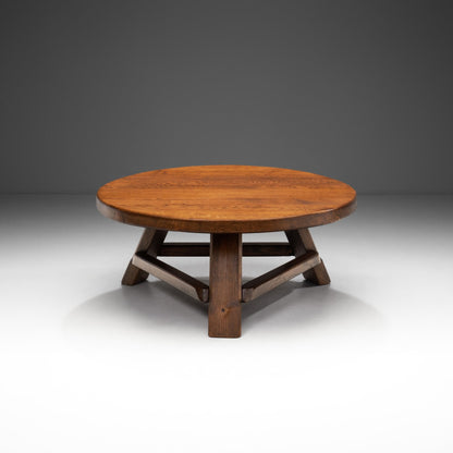 Brutalist Solid Oak Coffee Table, Europe ca 1960s