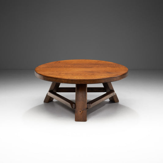Brutalist Solid Oak Coffee Table, Europe ca 1960s