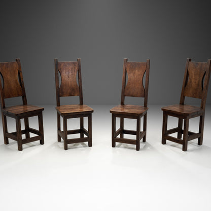A Set of Four Stained Beech Modernist Dining Chairs, France 1950s
