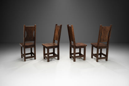 A Set of Four Stained Beech Modernist Dining Chairs, France 1950s