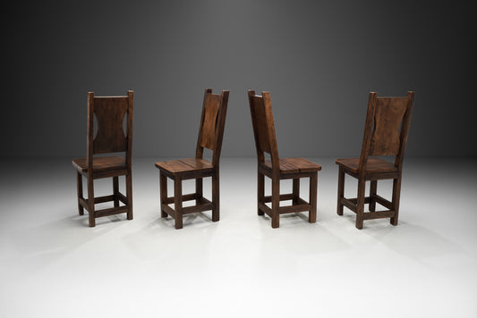 A Set of Four Stained Beech Modernist Dining Chairs, France 1950s