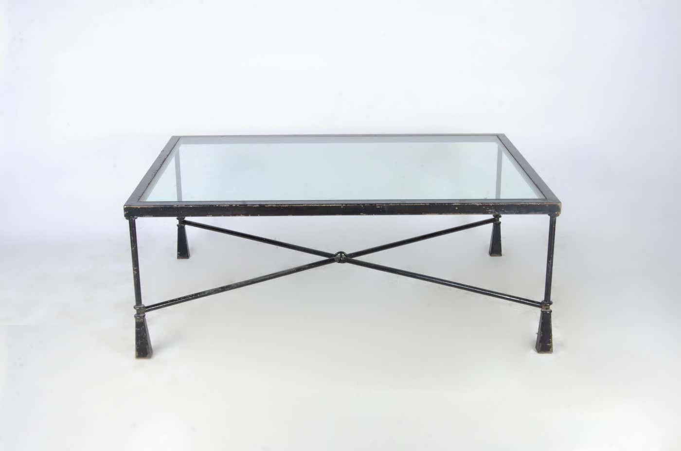 20th Century Giacometti-Like Expressionist Iron Coffee Table with Glass Top
