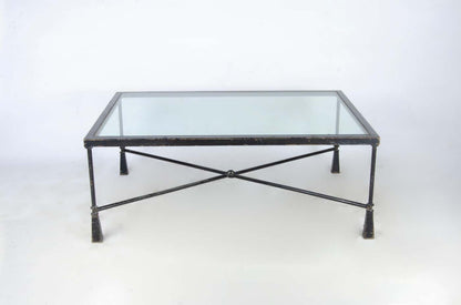 20th Century Giacometti-Like Expressionist Iron Coffee Table with Glass Top
