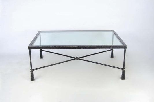 20th Century Giacometti-Like Expressionist Iron Coffee Table with Glass Top