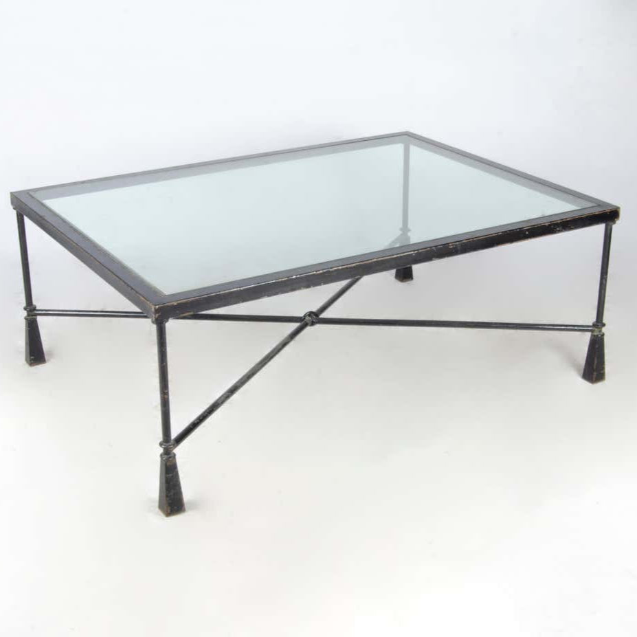 20th Century Giacometti-Like Expressionist Iron Coffee Table with Glass Top