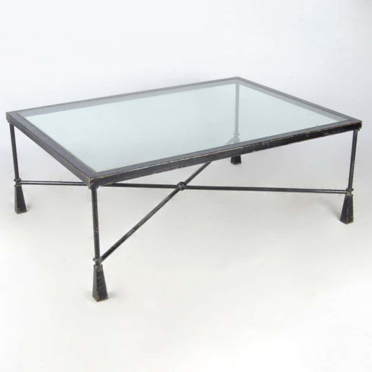 20th Century Giacometti-Like Expressionist Iron Coffee Table with Glass Top