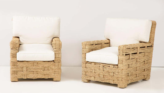 Rare Pare of Raffia Arm Chairs by Adrien Audoux and Frida Minet