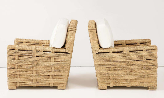 Rare Pare of Raffia Arm Chairs by Adrien Audoux and Frida Minet