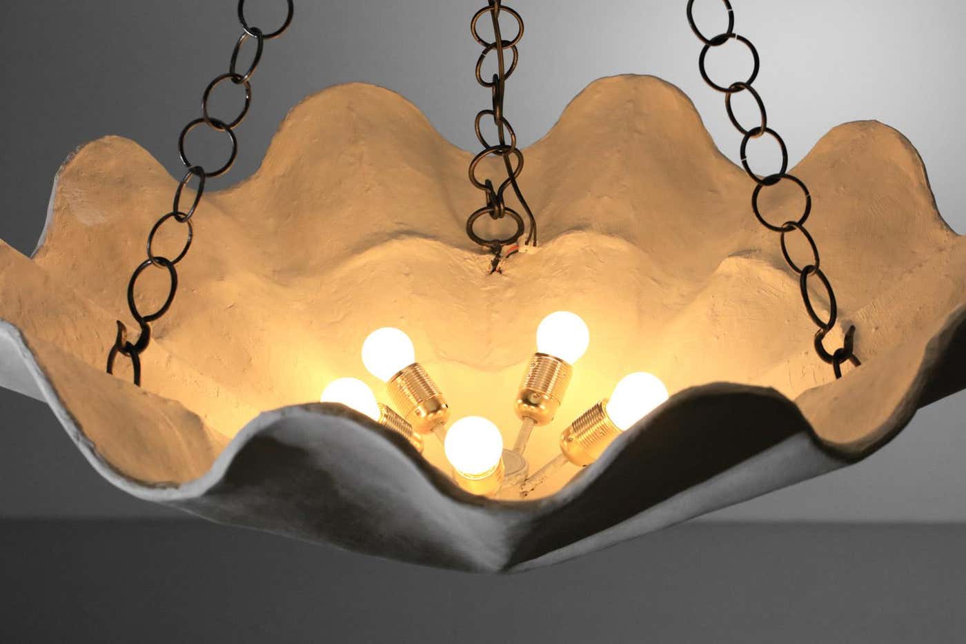Large modern plaster shell chandelier in style of Diego Giacometti