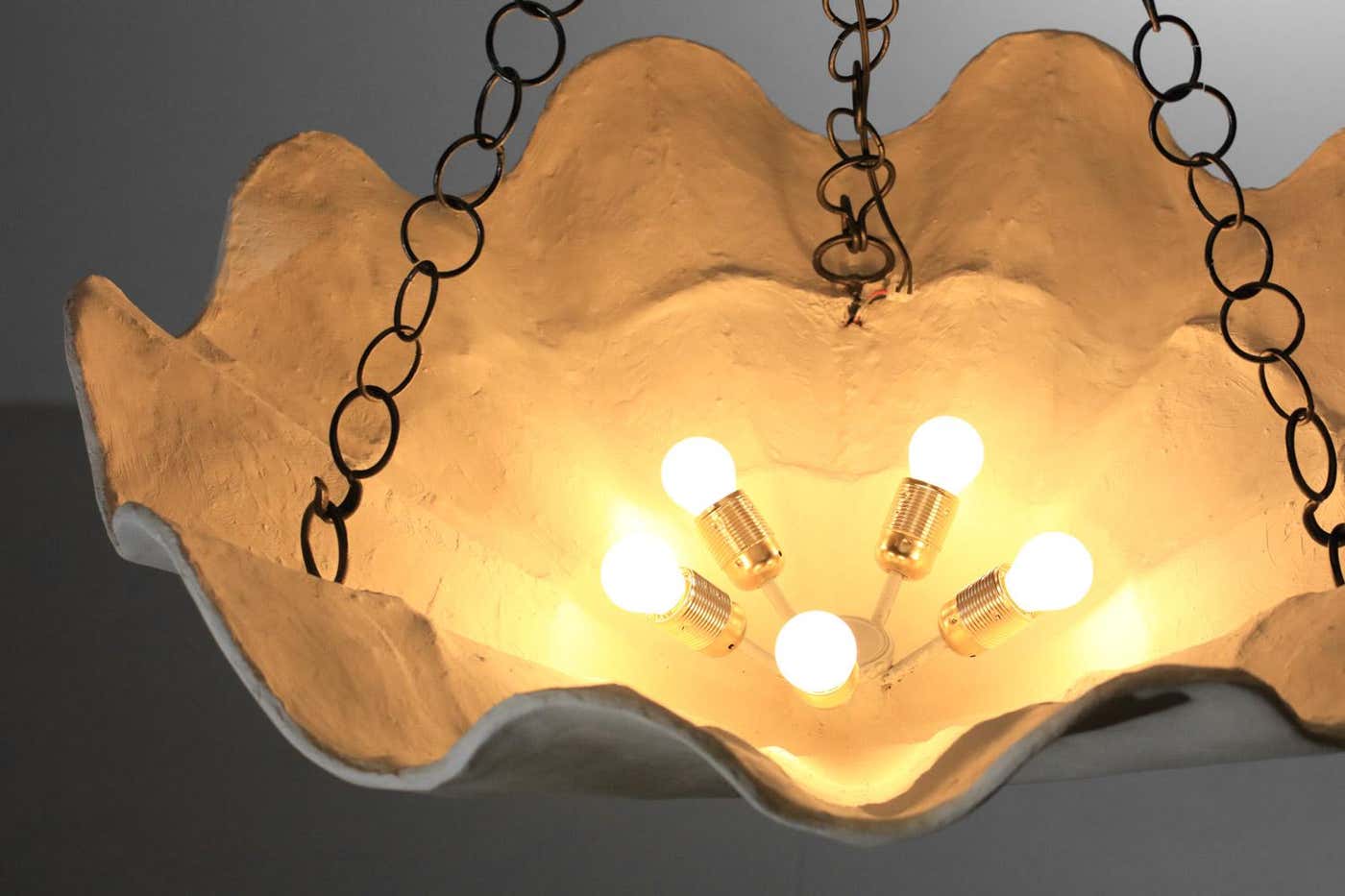Large modern plaster shell chandelier in style of Diego Giacometti