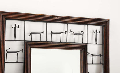 Frederic Weinberg Iron and Wood Figural Wall Mirror, circa 1950