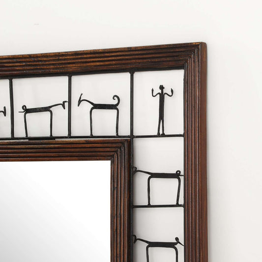Frederic Weinberg Iron and Wood Figural Wall Mirror, circa 1950