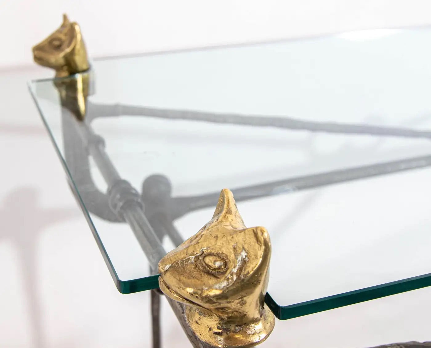 Sculptural Brutalist Iron and Glass Console Table With Cat Head