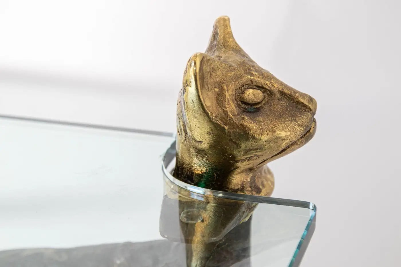 Sculptural Brutalist Iron and Glass Console Table With Cat Head