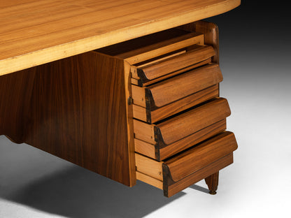 Mid-Century Italian Desk with Drawers and Brass Details