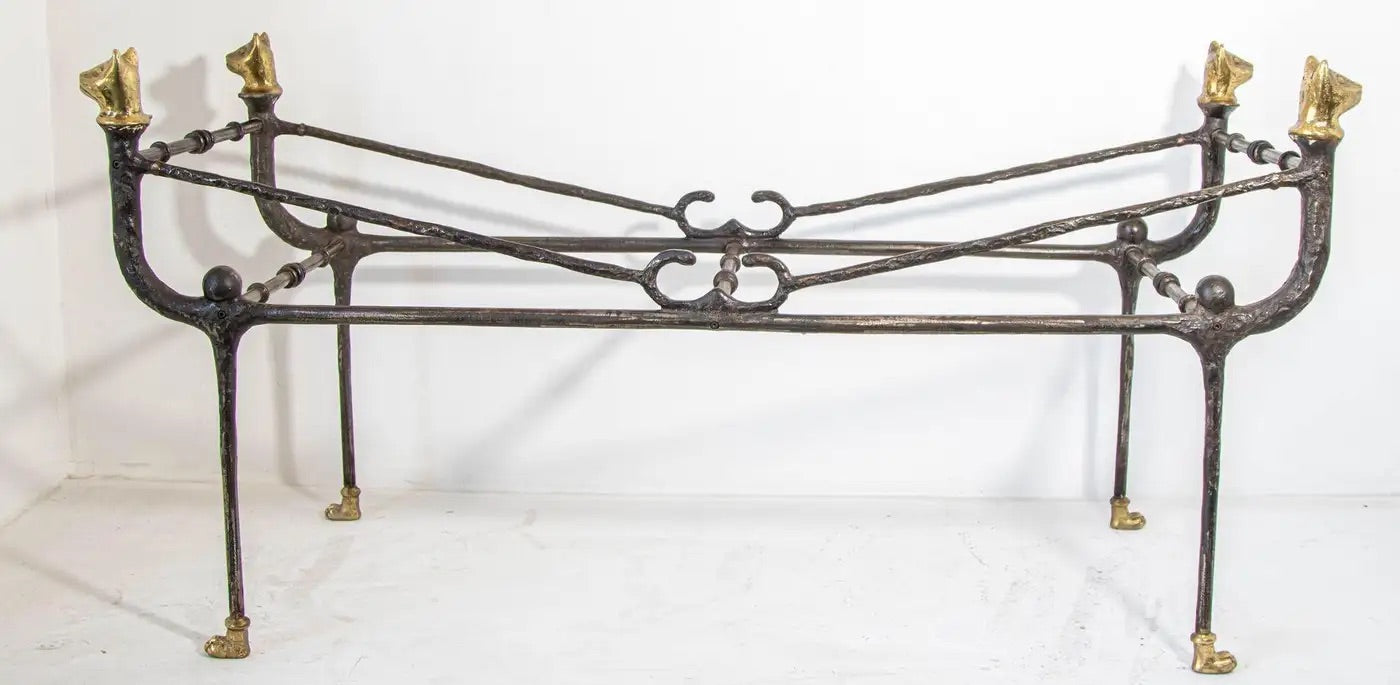 Sculptural Brutalist Iron and Glass Console Table With Cat Head