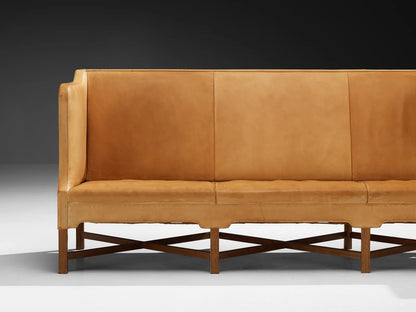 Kaare Klint for Rud Rasmussen Sofa in Camel Leather and Mahogany