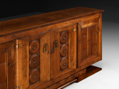 1930s French Art Deco Sideboard in Solid Oak and Brass