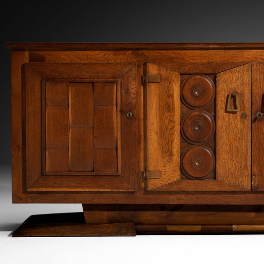 1930s French Art Deco Sideboard in Solid Oak and Brass
