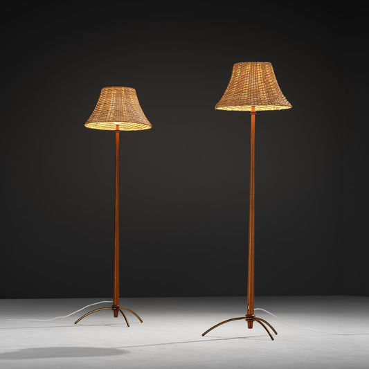 Hans-Agne Jakobsson Pair of 'G45' Floor Lamps in Teak and Cane