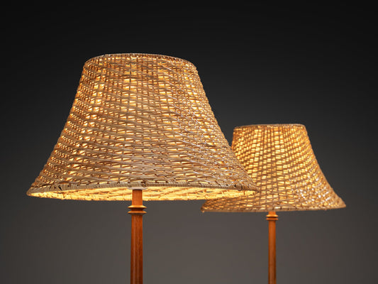 Hans-Agne Jakobsson Pair of 'G45' Floor Lamps in Teak and Cane