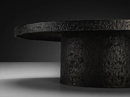 Resin Brutalist Round Coffee Table in Black