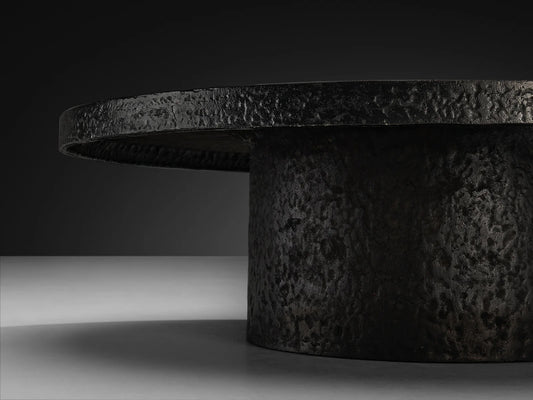 Resin Brutalist Round Coffee Table in Black