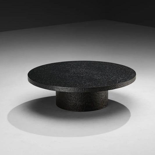 Resin Brutalist Round Coffee Table in Black