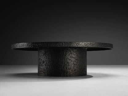 Resin Brutalist Round Coffee Table in Black