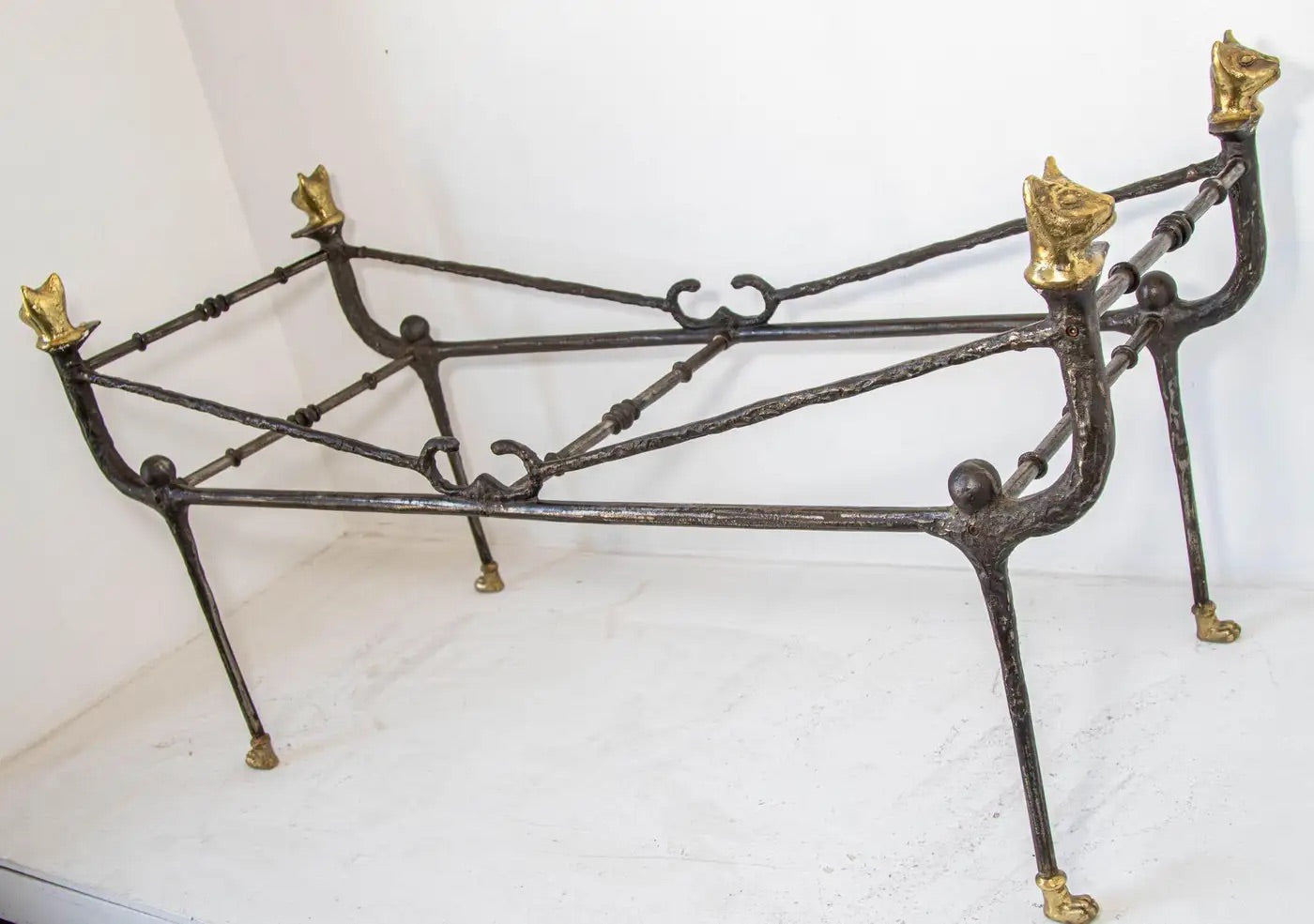 Sculptural Brutalist Iron and Glass Console Table With Cat Head