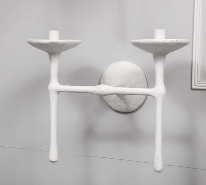 Custom Pair of Two-Arm Plaster Sconces in the Giacometti Manner