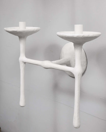Custom Pair of Two-Arm Plaster Sconces in the Giacometti Manner