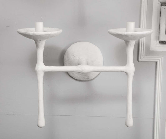 Custom Pair of Two-Arm Plaster Sconces in the Giacometti Manner