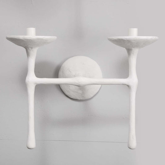 Custom Pair of Two-Arm Plaster Sconces in the Giacometti Manner
