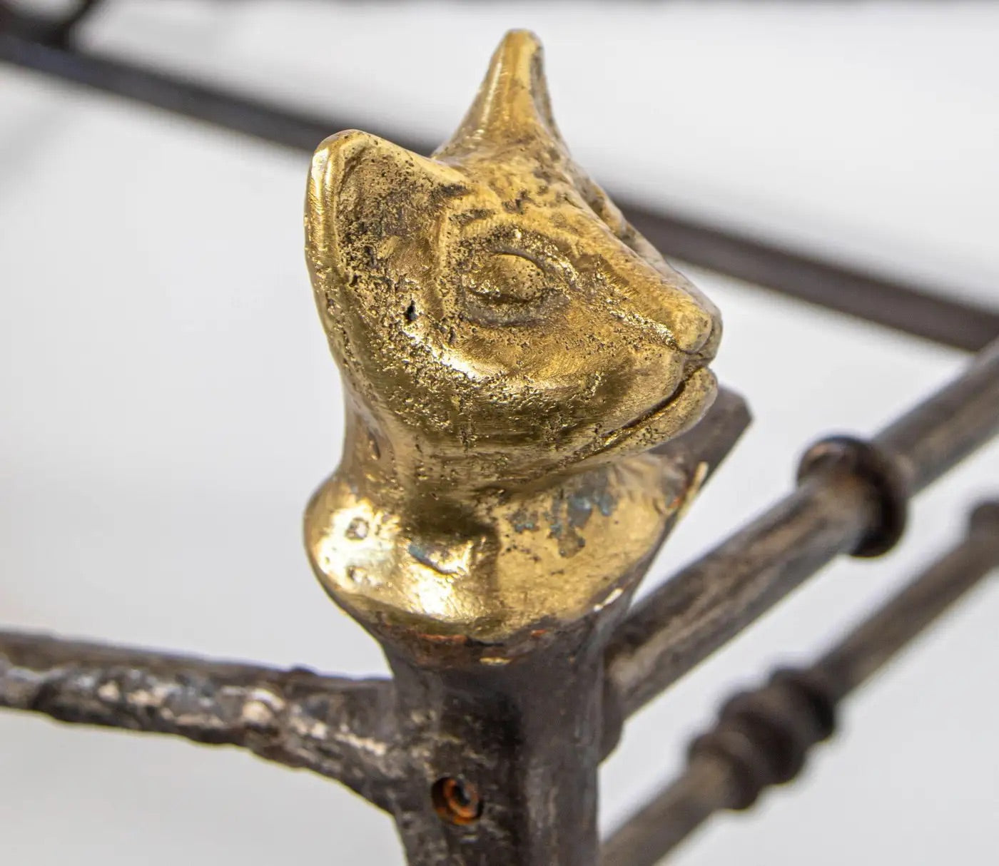 Sculptural Brutalist Iron and Glass Console Table With Cat Head