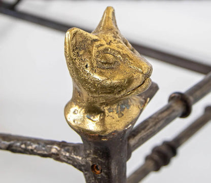 Sculptural Brutalist Iron and Glass Console Table With Cat Head