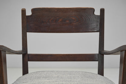 Pair of Dark Stained Pine Armchairs, Europe First half of the 20th century