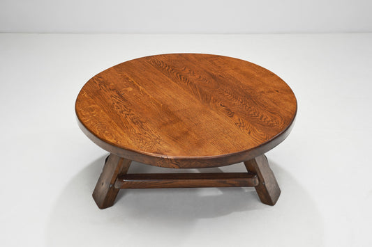 Brutalist Solid Oak Coffee Table, Europe ca 1960s