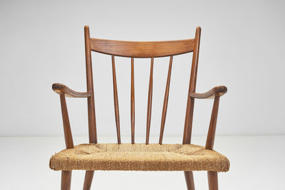 Teak Slatback Chairs with Woven Danish Cord Seats, Denmark ca 1960s