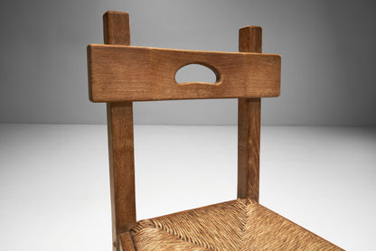 Rush and Wood Rustic Dining Chair Set, Europe ca 1950s