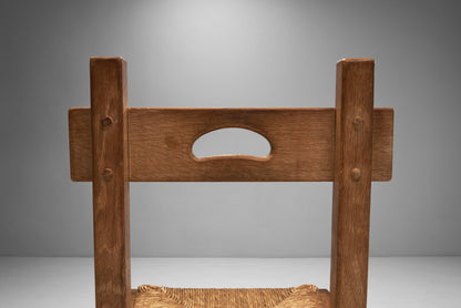 Rush and Wood Rustic Dining Chair Set, Europe ca 1950s
