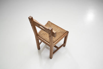Rush and Wood Rustic Dining Chair Set, Europe ca 1950s