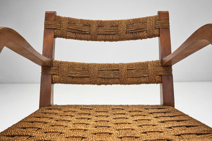A Pair of Wood and Rattan Armchairs, Italy Mid-20th Century