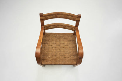A Pair of Wood and Rattan Armchairs, Italy Mid-20th Century