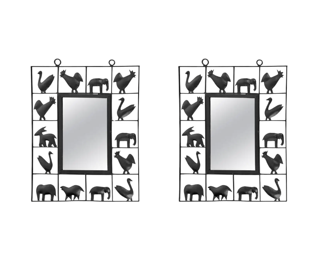 Pair of wrought iron mirrors, Atelier Marolles & Jean Touret