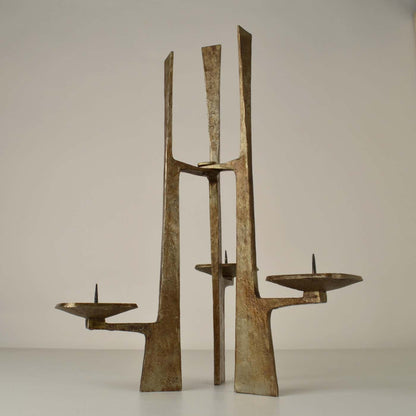 Sculptural Three-Arm Candelabra in Forged Steel
