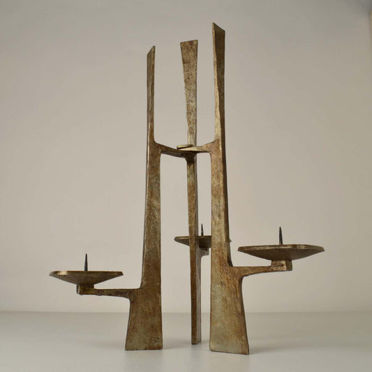 Sculptural Three-Arm Candelabra in Forged Steel