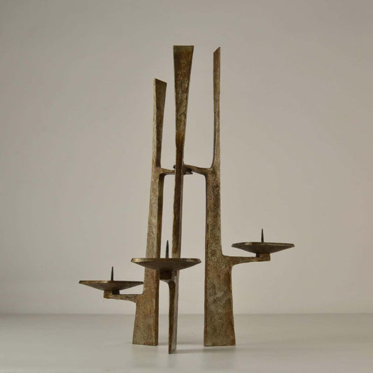 Sculptural Three-Arm Candelabra in Forged Steel