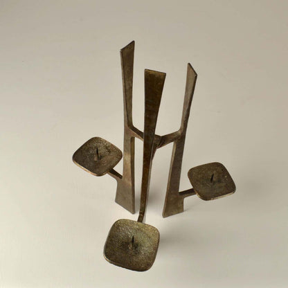 Sculptural Three-Arm Candelabra in Forged Steel