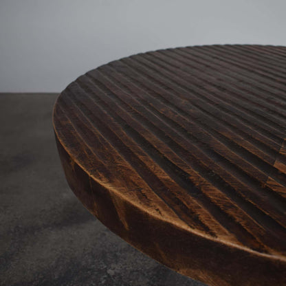 Round Brutalist Tripod Oak Coffee Table 1960s